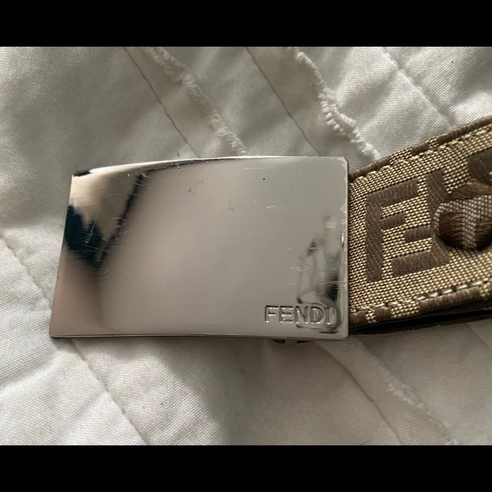 Fendi Zucca Monogram Silver Plaque FF Belt - Picture 2 of 6